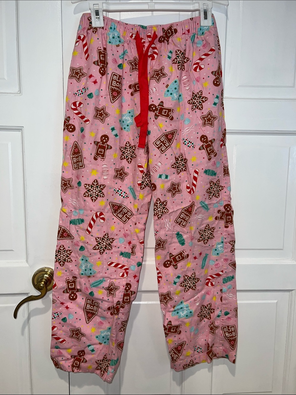 Old Navy Pink Holiday Gingerbread Print Pajama Pants with Red Drawstring